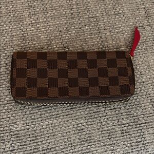 Louis Vuitton Brown Damier Ebene Clutch with Red Interior